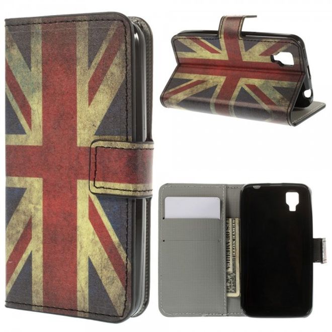 Wiko Sunset Leder Case mit Standfunktion und Union Jack Flagge retro-style