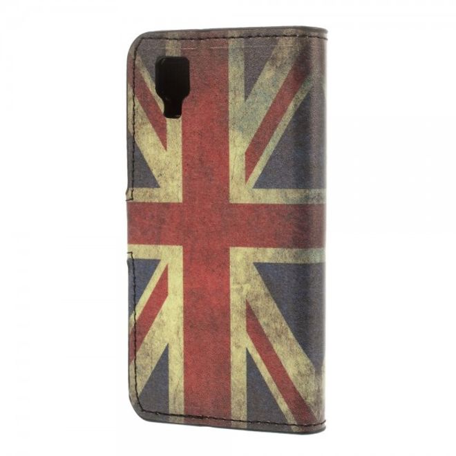 Wiko Sunset Leder Case mit Standfunktion und Union Jack Flagge retro-style