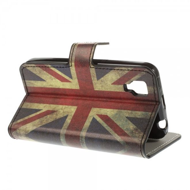 Wiko Sunset Leder Case mit Standfunktion und Union Jack Flagge retro-style