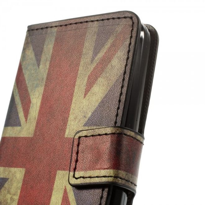 Wiko Sunset Leder Case mit Standfunktion und Union Jack Flagge retro-style