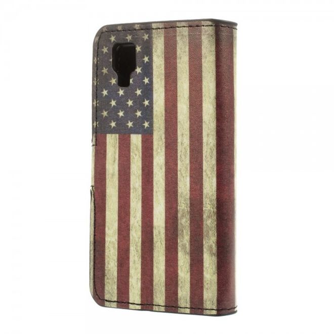 Wiko Sunset Leder Case mit Standfunktion und USA Flagge retro-style