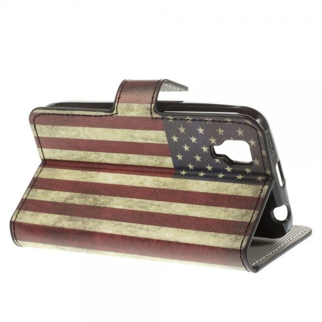 Wiko Sunset Leder Case mit Standfunktion und USA Flagge retro-style