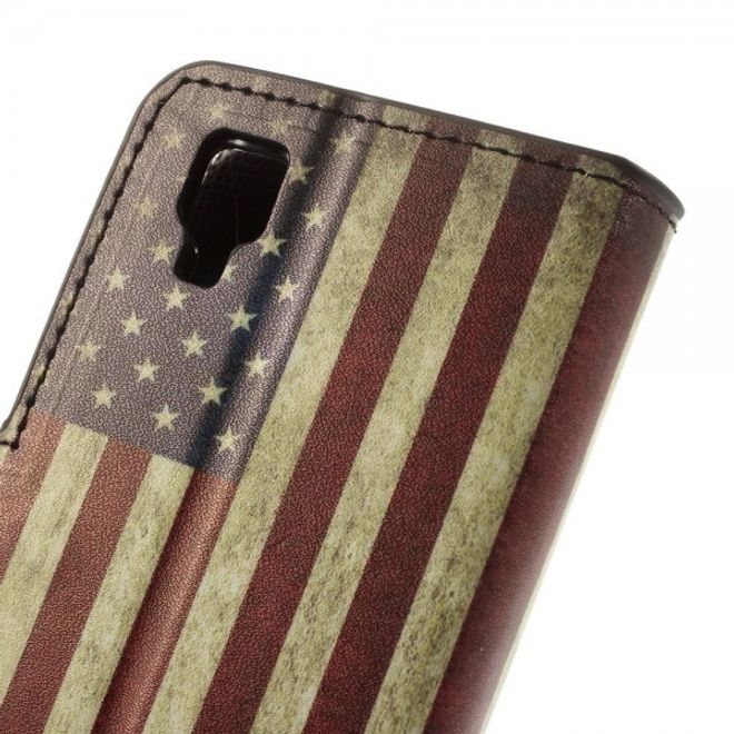 Wiko Sunset Leder Case mit Standfunktion und USA Flagge retro-style