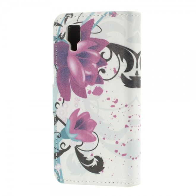 Wiko Sunset Leder Case mit Standfunktion und Lotus Blumen