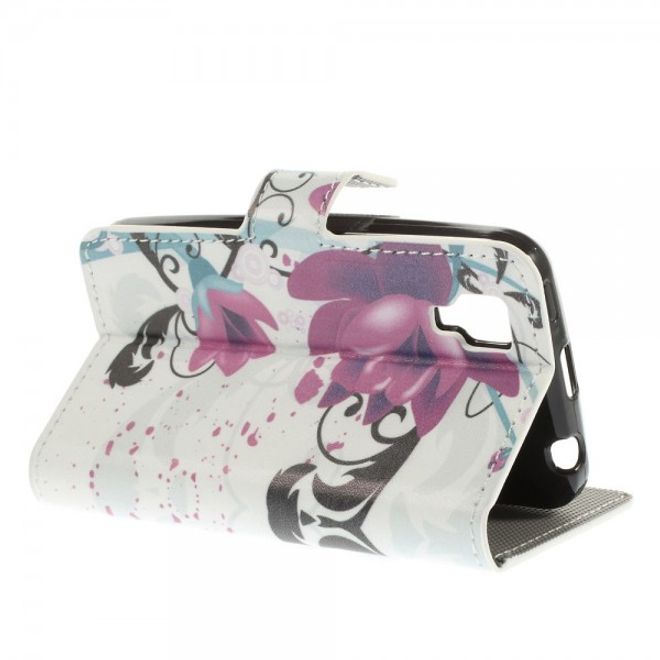 Wiko Sunset Leder Case mit Standfunktion und Lotus Blumen