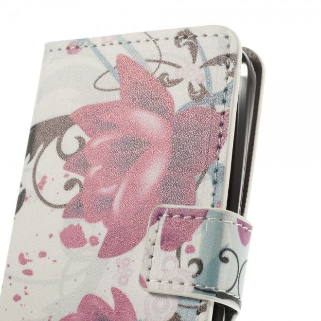 Wiko Sunset Leder Case mit Standfunktion und Lotus Blumen