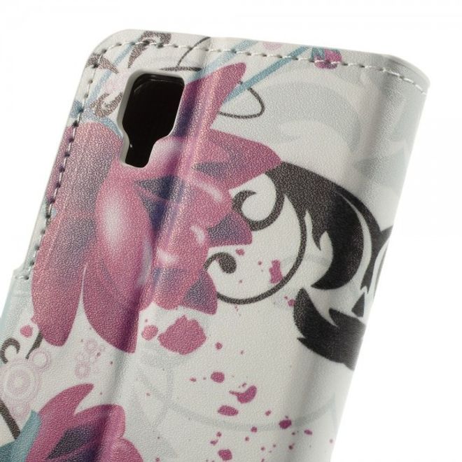 Wiko Sunset Leder Case mit Standfunktion und Lotus Blumen