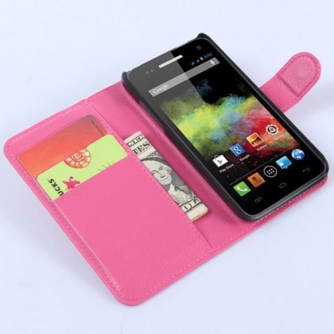 Wiko Sunset Leder Case mit Litchitextur und Standfunktion - rosa