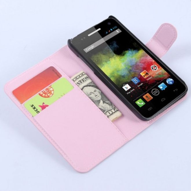 Wiko Sunset Leder Case mit Litchitextur und Standfunktion - pink