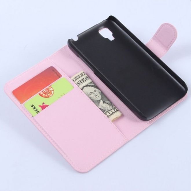 Wiko Sunset Leder Case mit Litchitextur und Standfunktion - pink