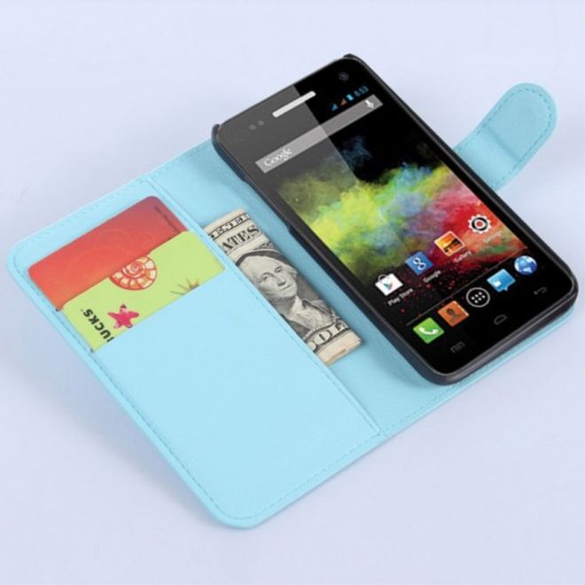 Wiko Sunset Leder Case mit Litchitextur und Standfunktion - blau