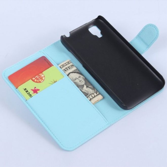Wiko Sunset Leder Case mit Litchitextur und Standfunktion - blau