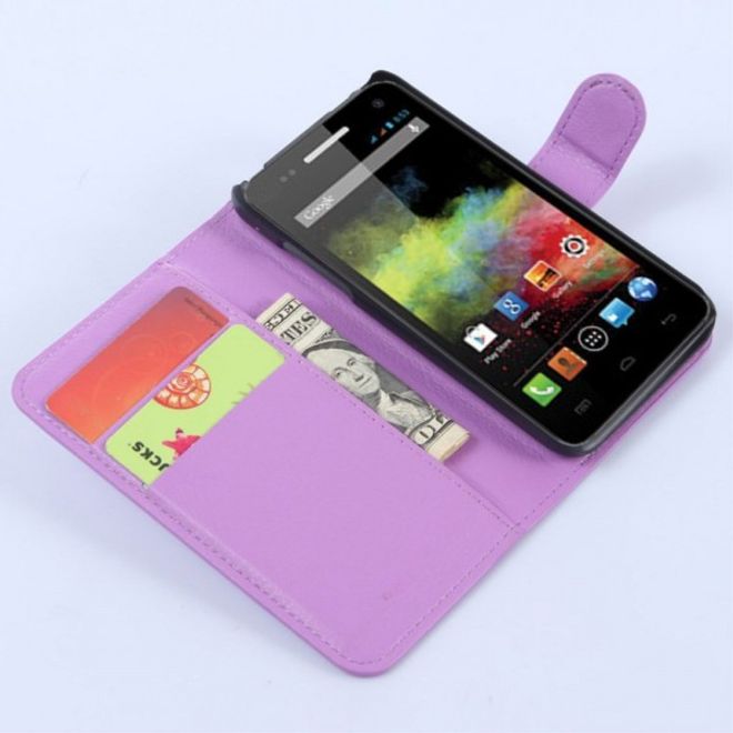 Wiko Sunset Leder Case mit Litchitextur und Standfunktion - purpur