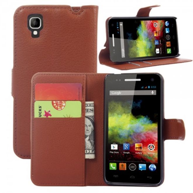 Wiko Sunset Leder Case mit Litchitextur und Standfunktion - braun