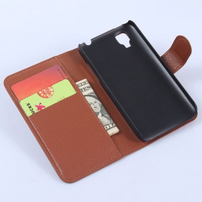 Wiko Sunset Leder Case mit Litchitextur und Standfunktion - braun