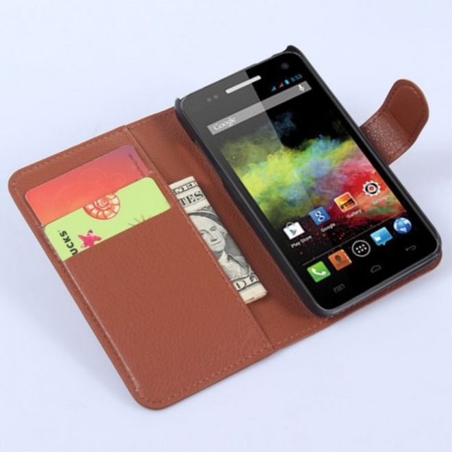 Wiko Sunset Leder Case mit Litchitextur und Standfunktion - braun