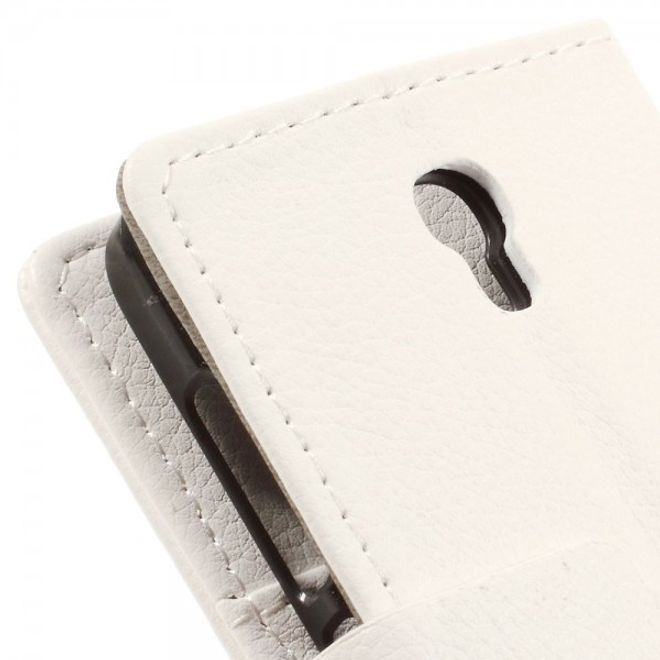 Alcatel One Touch Idol 2 Mini S Magnetisches Leder Case mit Litchitextur - weiss