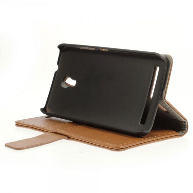Alcatel One Touch Idol 2 Mini S Magnetisches Leder Case mit Litchitextur - braun