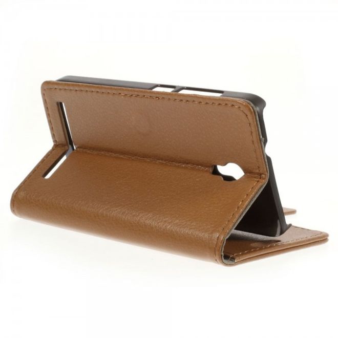 Alcatel One Touch Idol 2 Mini S Magnetisches Leder Case mit Litchitextur - braun