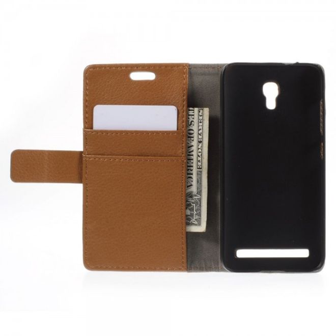 Alcatel One Touch Idol 2 Mini S Magnetisches Leder Case mit Litchitextur - braun