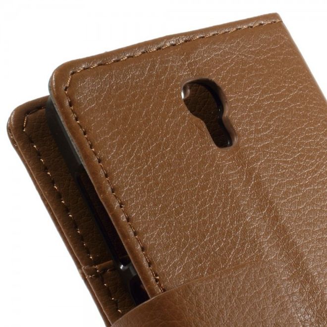 Alcatel One Touch Idol 2 Mini S Magnetisches Leder Case mit Litchitextur - braun