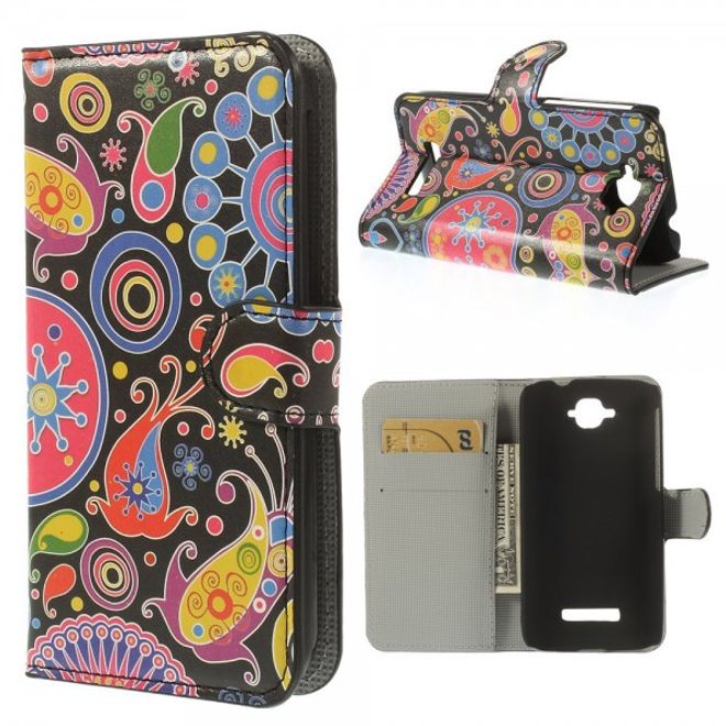 Alcatel One Touch Pop C7 Leder Case mit farbigem Muster - schwarz