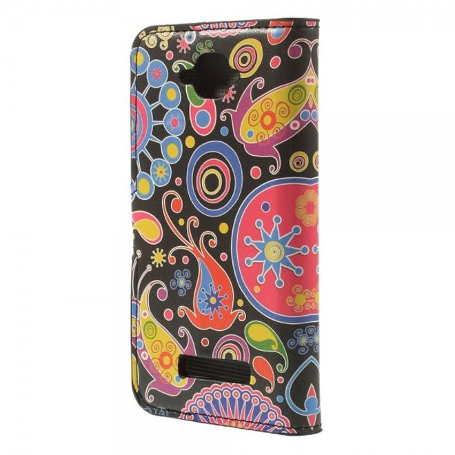 Alcatel One Touch Pop C7 Leder Case mit farbigem Muster - schwarz