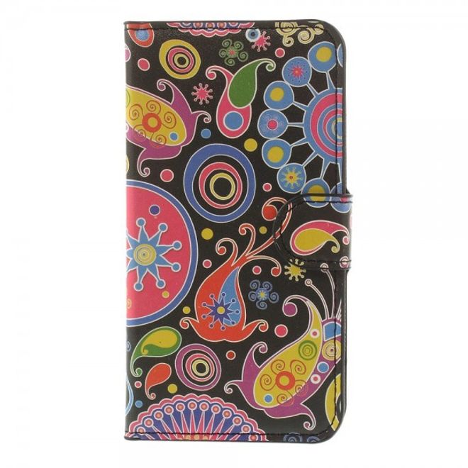 Alcatel One Touch Pop C7 Leder Case mit farbigem Muster - schwarz