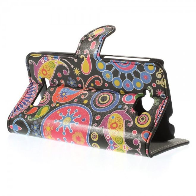 Alcatel One Touch Pop C7 Leder Case mit farbigem Muster - schwarz