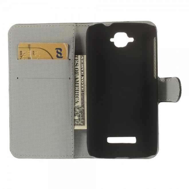 Alcatel One Touch Pop C7 Leder Case mit farbigem Muster - schwarz