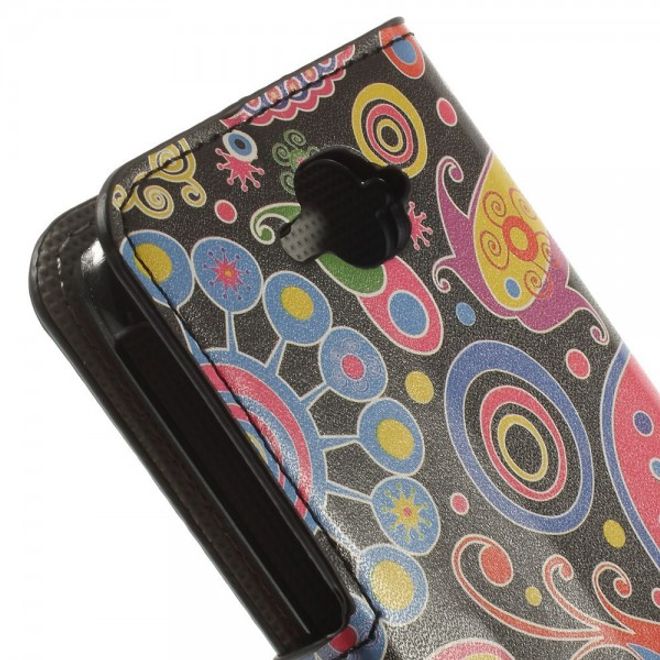 Alcatel One Touch Pop C7 Leder Case mit farbigem Muster - schwarz