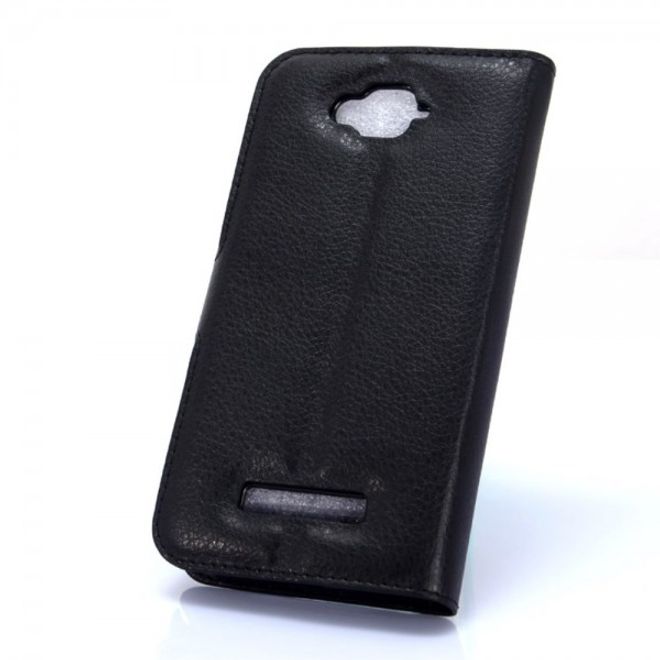 Alcatel One Touch Pop C7 Handy Hülle - Litchi Leder Bookcover Series - schwarz