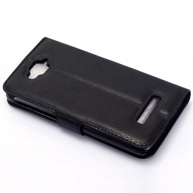 Alcatel One Touch Pop C7 Handy Hülle - Litchi Leder Bookcover Series - schwarz