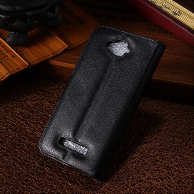 Alcatel One Touch Pop C7 Handy Hülle - Litchi Leder Bookcover Series - schwarz