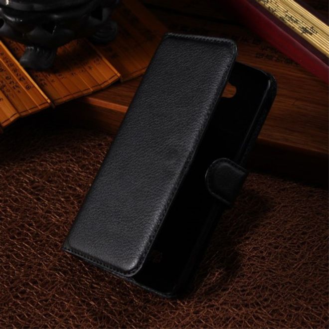 Alcatel One Touch Pop C7 Handy Hülle - Litchi Leder Bookcover Series - schwarz