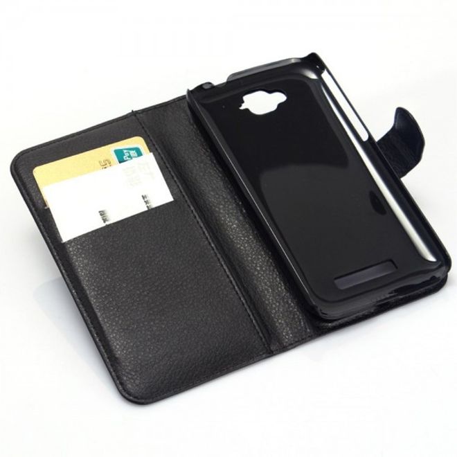Alcatel One Touch Pop C7 Handy Hülle - Litchi Leder Bookcover Series - schwarz