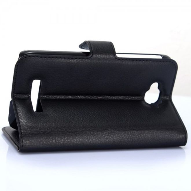 Alcatel One Touch Pop C7 Handy Hülle - Litchi Leder Bookcover Series - schwarz