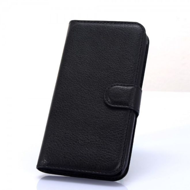 Alcatel One Touch Pop C7 Handy Hülle - Litchi Leder Bookcover Series - schwarz