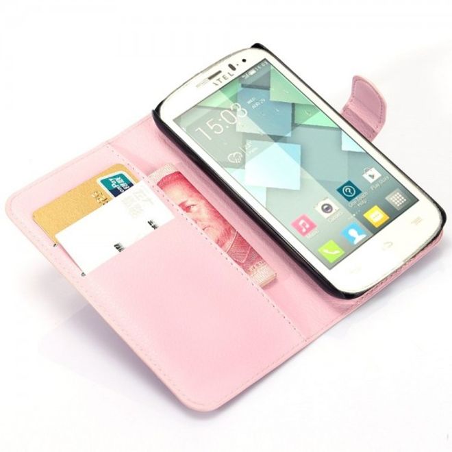 Alcatel One Touch Pop C7 Leder Case mit Litchitextur - pink