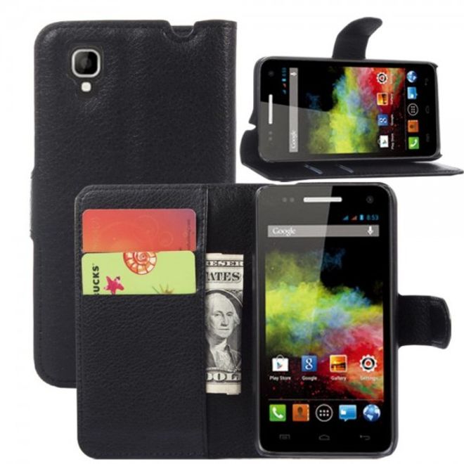 Wiko Sunset Leder Case mit Litchitextur und Standfunktion - schwarz