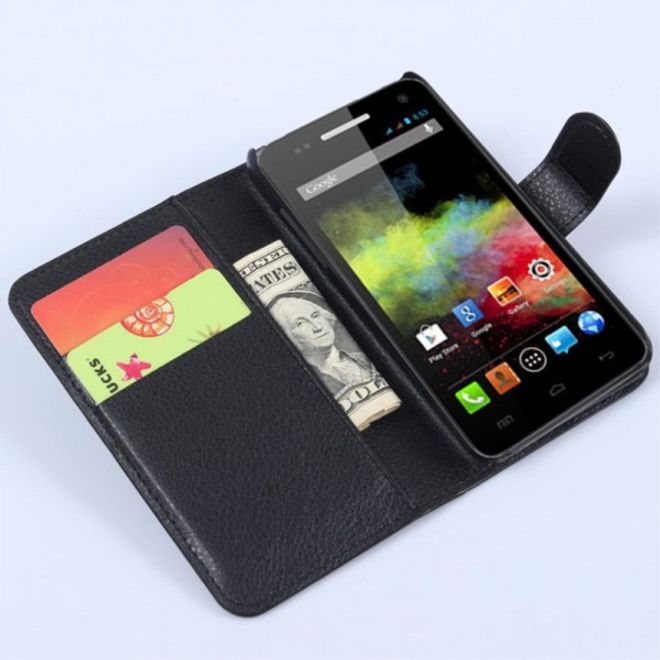 Wiko Sunset Leder Case mit Litchitextur und Standfunktion - schwarz