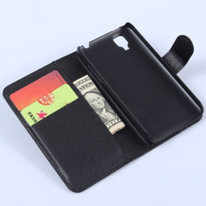 Wiko Sunset Leder Case mit Litchitextur und Standfunktion - schwarz