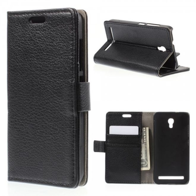 Alcatel One Touch Idol 2 Mini S Magnetisches Leder Case mit Litchitextur - schwarz