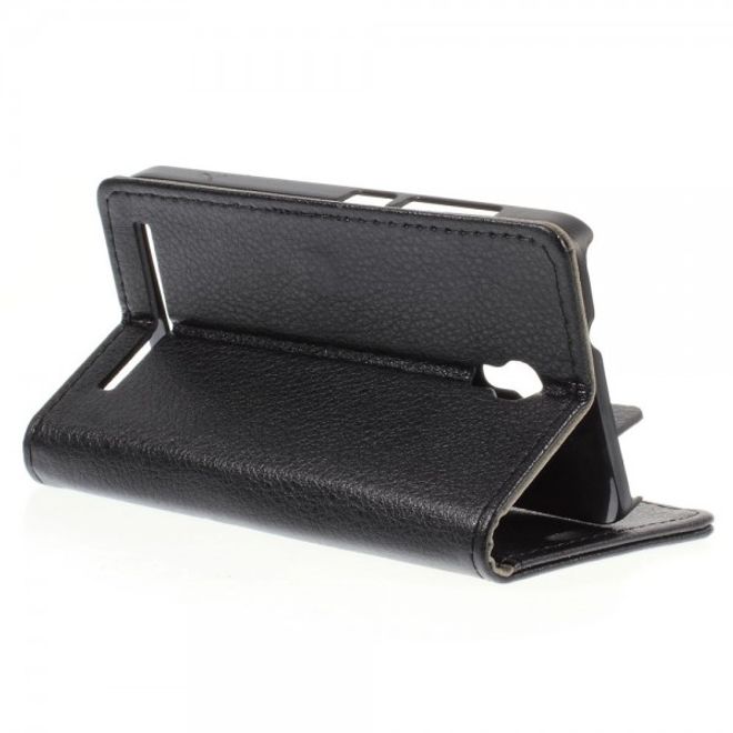 Alcatel One Touch Idol 2 Mini S Magnetisches Leder Case mit Litchitextur - schwarz