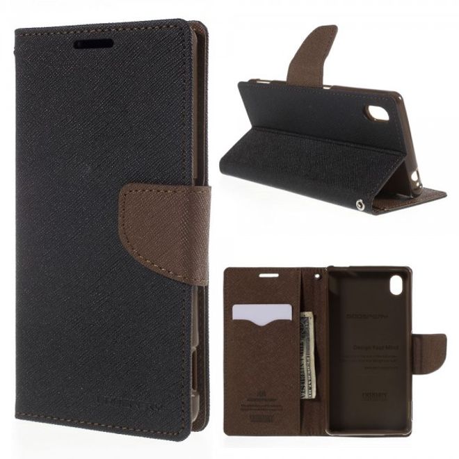 Goospery - Sony Xperia M4 Aqua Hülle - Handy Bookcover - Fancy Diary Series - schwarz/braun