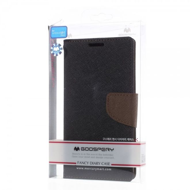 Goospery - Sony Xperia M4 Aqua Hülle - Handy Bookcover - Fancy Diary Series - schwarz/braun