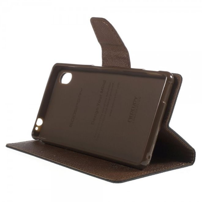 Goospery - Sony Xperia M4 Aqua Hülle - Handy Bookcover - Fancy Diary Series - schwarz/braun