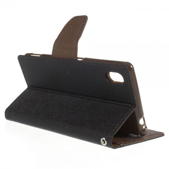 Goospery - Sony Xperia M4 Aqua Hülle - Handy Bookcover - Fancy Diary Series - schwarz/braun