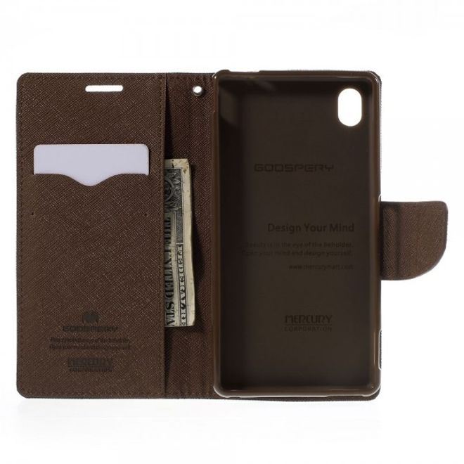 Goospery - Sony Xperia M4 Aqua Hülle - Handy Bookcover - Fancy Diary Series - schwarz/braun