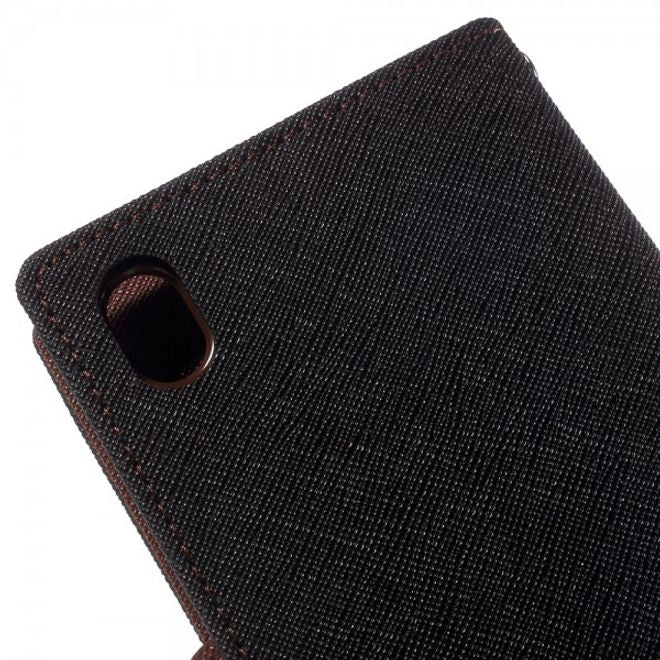 Goospery - Sony Xperia M4 Aqua Hülle - Handy Bookcover - Fancy Diary Series - schwarz/braun